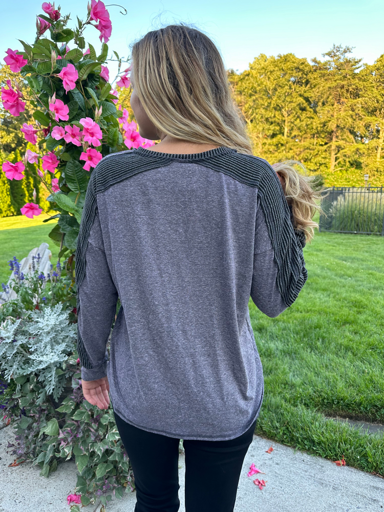 Dolman Ribbed Long Sleeve in Vintage Charcoal