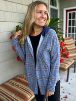 Plaid Hoodie Shacket in Charcoal
