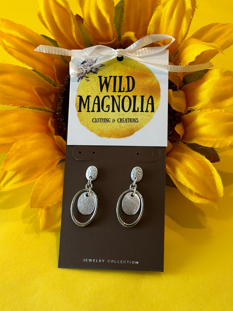 Silver Framed Oval Post Earrings