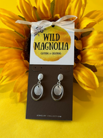 Silver Framed Oval Post Earrings