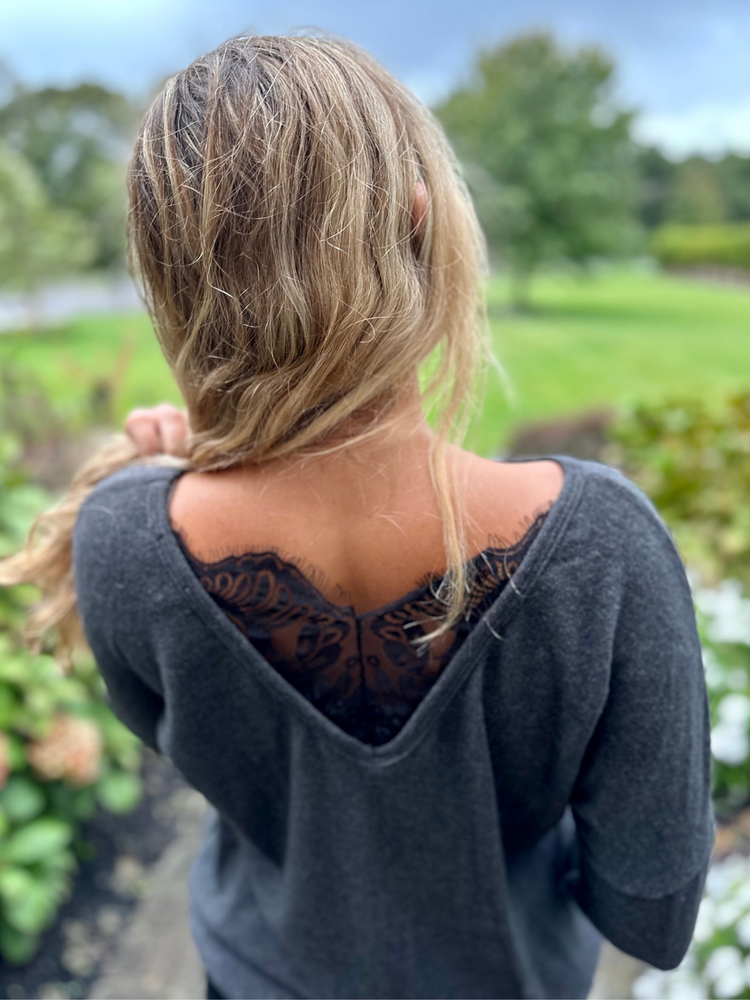 Lace Back Detail Sweater in Charcoal
