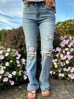 Judy Blue Mid Rise Plaid Detail Bootcut Jeans