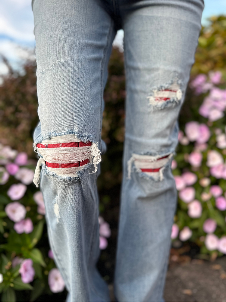 Judy Blue Mid Rise Plaid Detail Bootcut Jeans