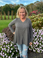 Two Tone Charcoal V-Neck Long Sleeve Top