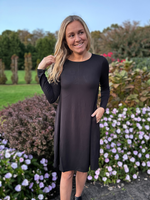 Black Long Sleeve Flare Dress with Pockets in Curvy