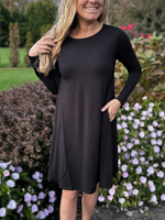 Black Long Sleeve Flare Dress with Pockets