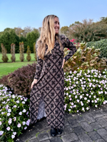 Long Sleeve Patterned Maxi Dress with Side Slit