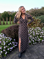 Long Sleeve Patterned Maxi Dress with Side Slit
