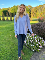Waffle Knit Sweater in Heather Blue