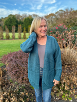 Open Cardigan with Pockets in Teal