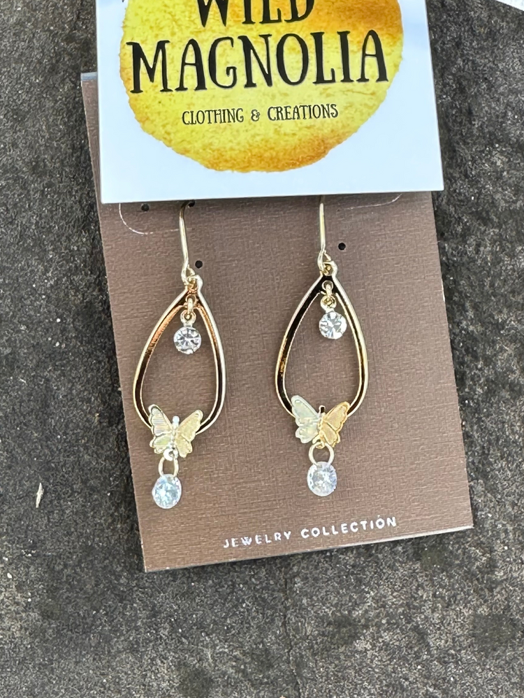 Gold Butterfly Teardrop Earrings