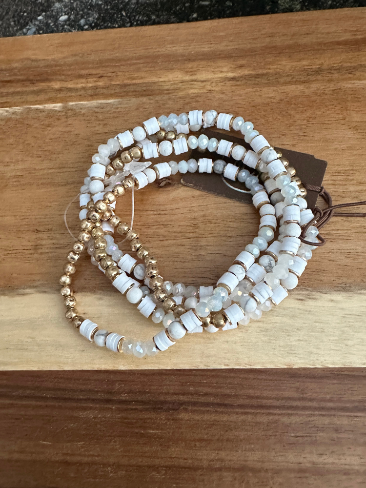White Mixed Bead Bracelet Set