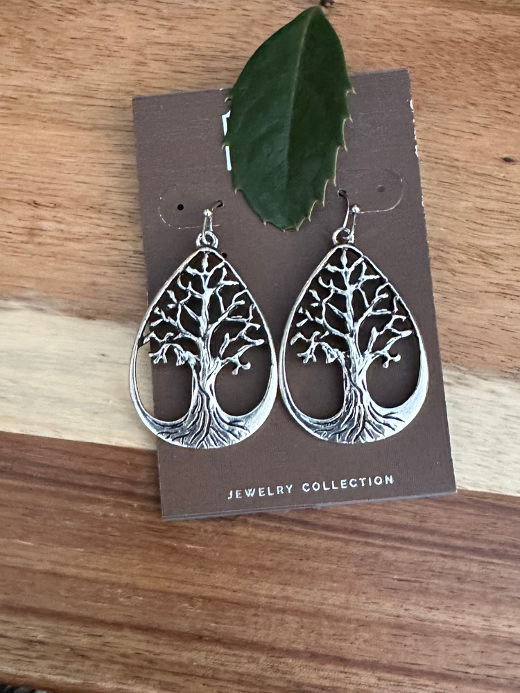 Silver Teardrop Framed Tree Earrings