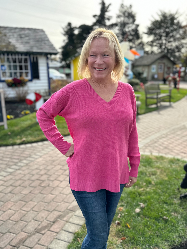 Pink waffle knit sweater best sale