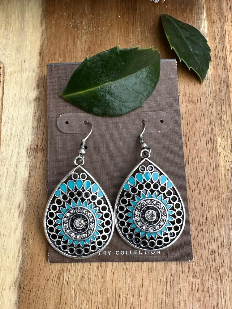 Blue & Silver Bali Teardrop Earrings