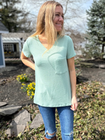 Waffle Knit Pocket Top in Sage
