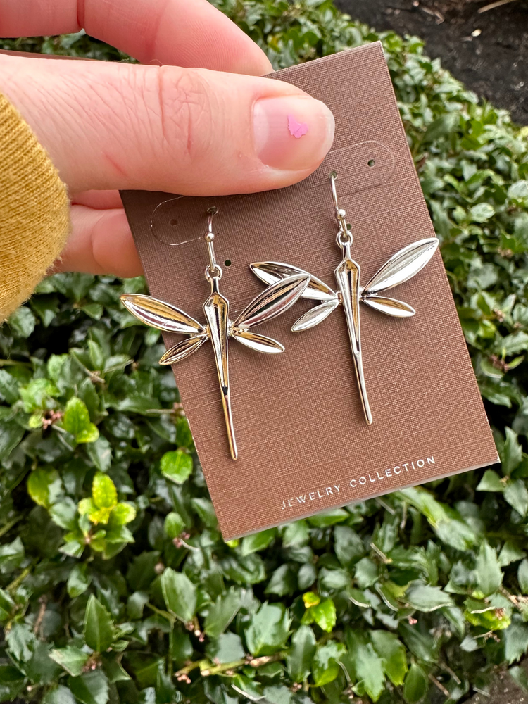 Silver Modern Dragonfly Earrings