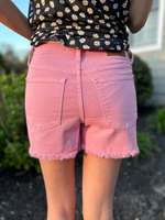 Judy Blue Midrise Pink Frayed Hem Shorts