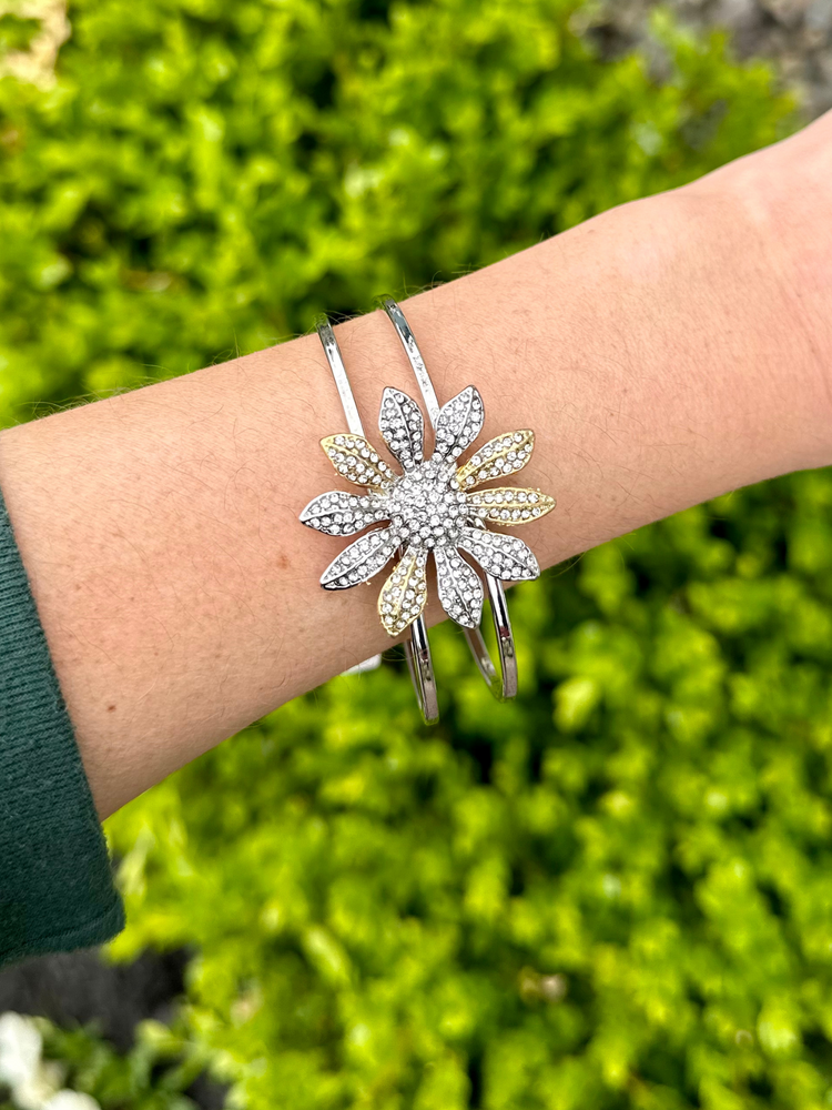 Two Tone Daisy Cuff Bracelet