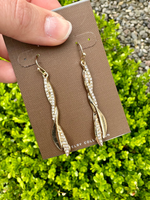 Gold Wave Crystal Bar Earrings