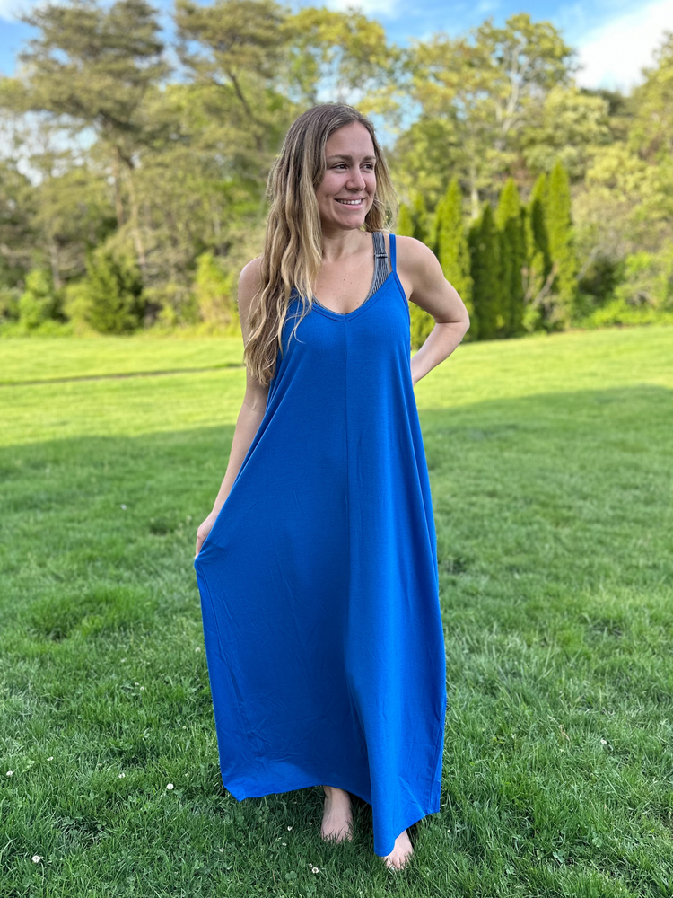 Cami Maxi Dress with Side Pockets in Blue