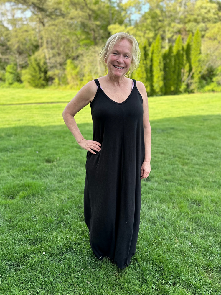 Cami Maxi Dress with Side Pockets in Black