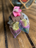 Rainbow Metal Fan Earrings