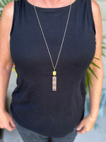 Gold Lavender Beaded Bar Pendant Necklace Set