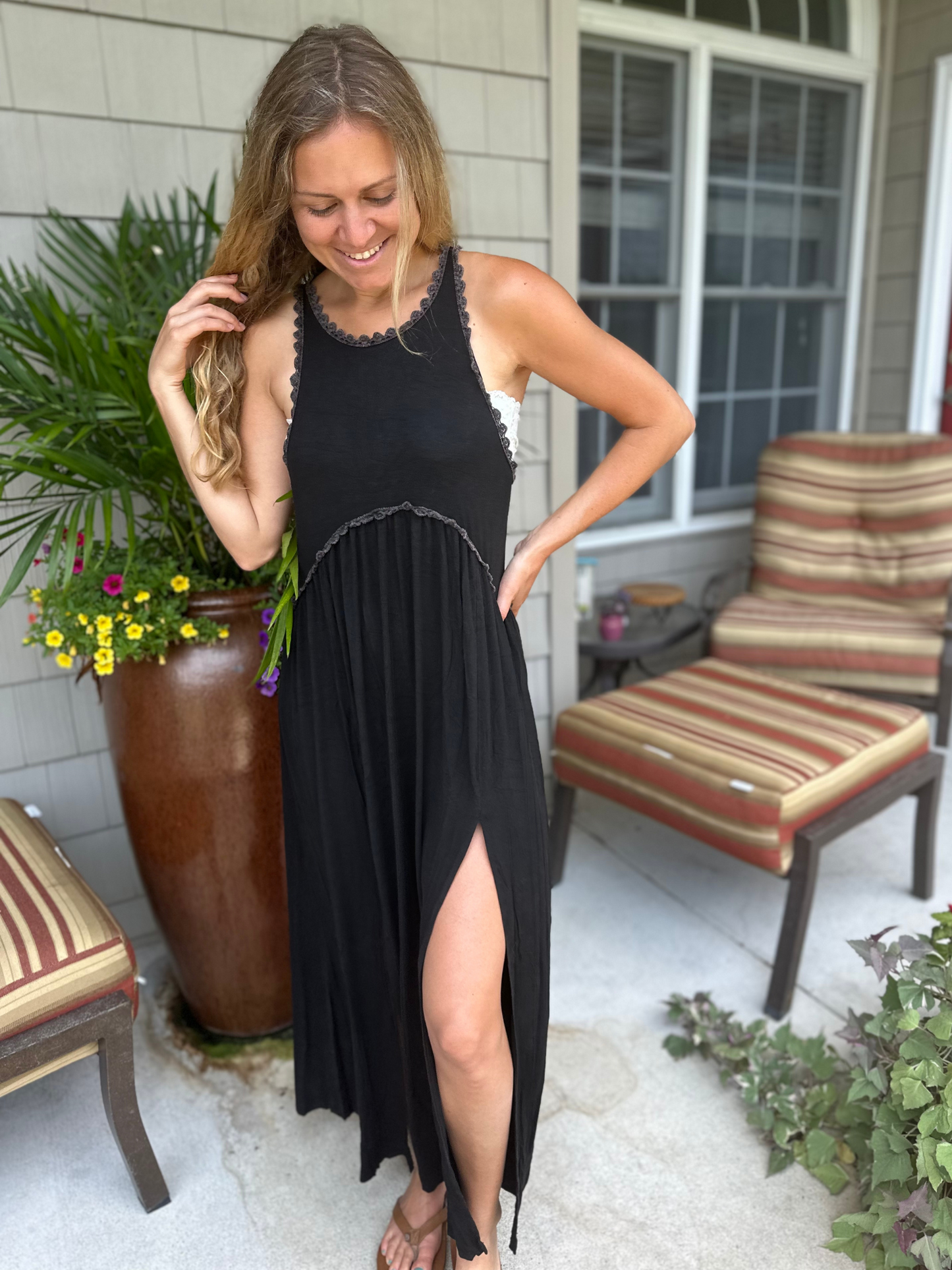 Sleeveless Boho Maxi Dress in Black Wild Magnolia Sleeveless Boho Maxi Dress in Black Wild Magnolia