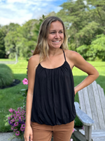 Black Crochet Shirred Tank