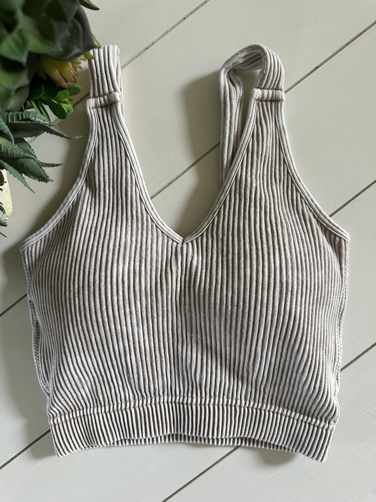 Cropped Rib Padded Bralette in Ash Mocha