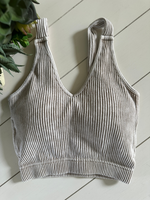 Cropped Rib Padded Bralette in Ash Mocha