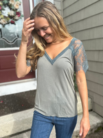 Lace Sleeve Top in Sea Moss