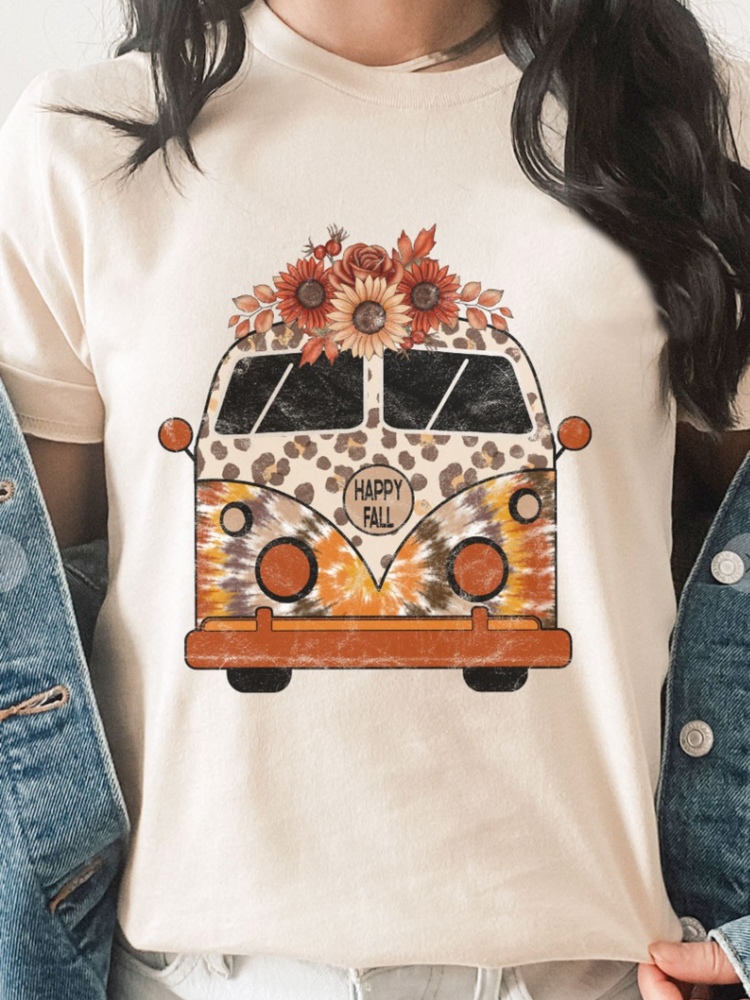 Fall Leopard Boho Bus Graphic Tee