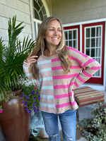 Multi Stripe Pink Color Block Sweater