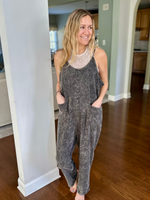 Mineral Wash Overalls with Pockets in Ash Black