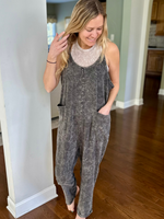 Mineral Wash Overalls with Pockets in Ash Black
