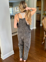 Mineral Wash Overalls with Pockets in Ash Black