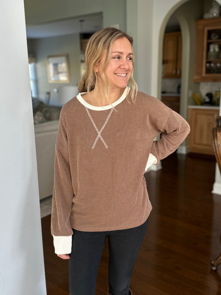 Textured Pullover Top in Brown