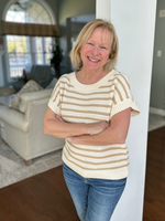 Striped Crew Neck Short Sleeve Top in Khaki