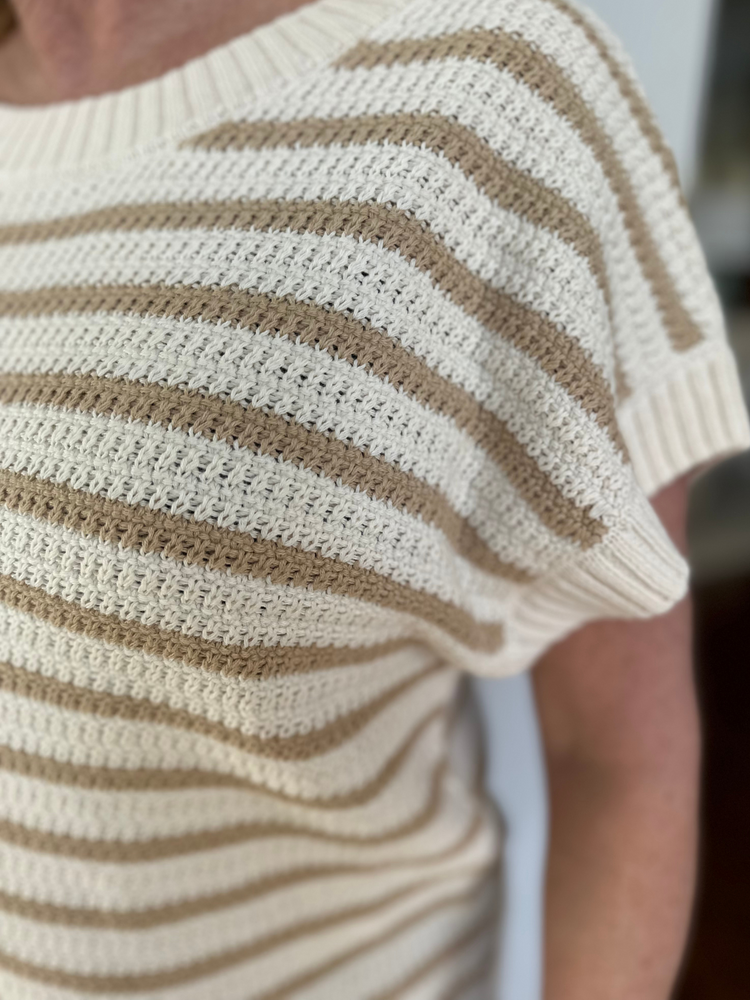 Striped Crew Neck Short Sleeve Top in Khaki
