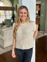 Crochet Short Sleeve Sweater Top in Oatmeal