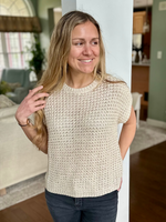 Crochet Short Sleeve Sweater Top in Oatmeal