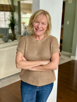 Crochet Short Sleeve Sweater Top in Tan