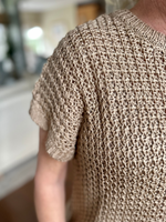 Crochet Short Sleeve Sweater Top in Tan