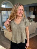 Short Sleeve Sweater Top in Olive