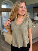 Short Sleeve Sweater Top in Olive