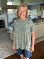 Acid Wash Ribbed Top in Ash Jade
