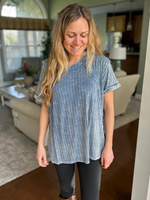 Acid Wash Ribbed Top in Dusty Blue
