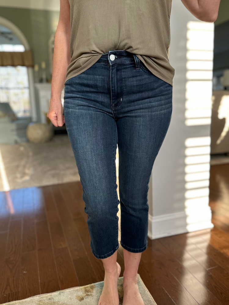 Judy Blue Dark Wash Capri with Side Slit